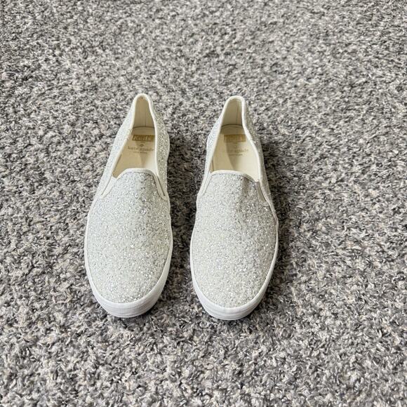 KEDS KATE SPADE Glitter Double Decker Slip-on Sneakers Shoe 9.5 White Silver - Picture 1 of 12